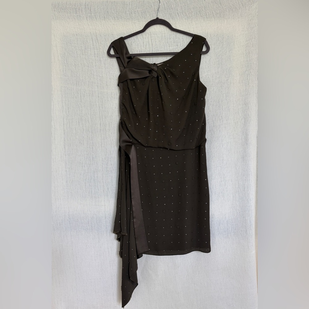BCBGMaxAzria One Shoulder Black Dress with Bow Detail